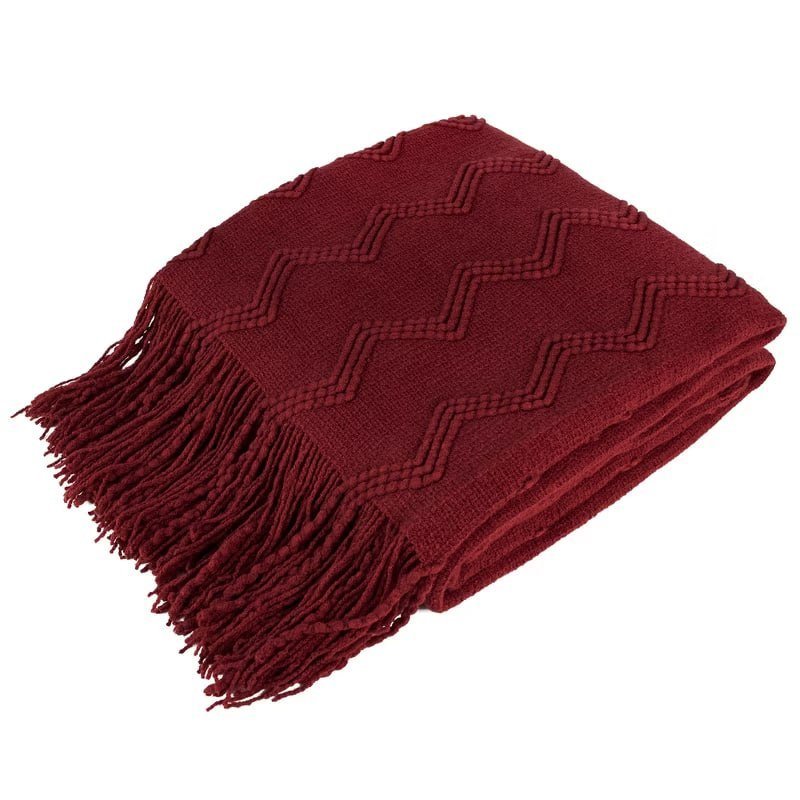 PAVILIA Knit Textured Soft Throw Blanket for Sofa, Living Room Decor, and Bed, Dark Red/Throw - 50x60