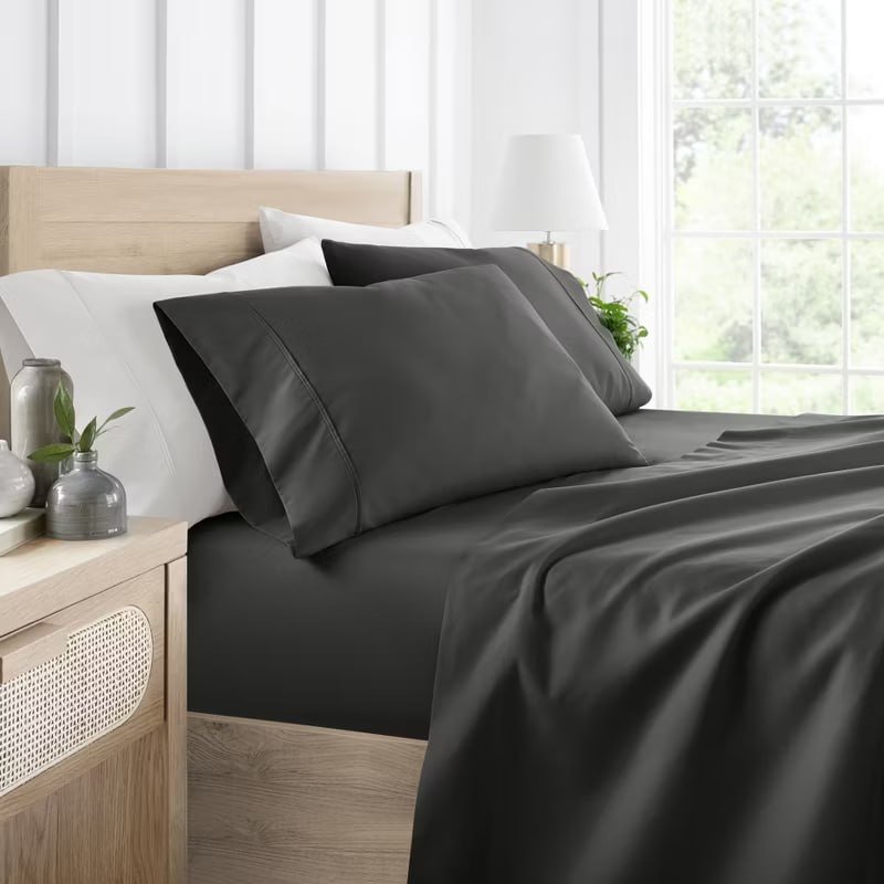 4 Piece Bed Sheet Set Solid Double Brushed Microfiber, Ultra Soft, Deep Pocket - Becky Cameron, Light Gray, King
