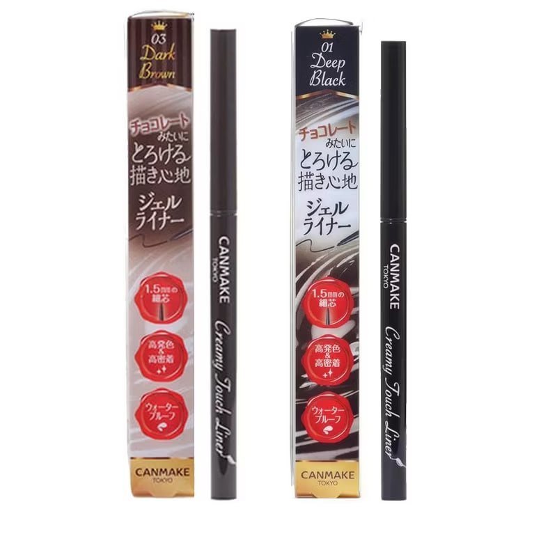 Canmake Creamy Touch Liner, 03 Dark Brown & 01 Deep Black, Smooth and Long-Lasting Eye Liner, 0.002 oz DUO