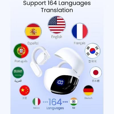 Real-Time AI Translator Earbuds | 162 Languages, 81H Battery Life, Bluetooth 5.3, Audifonos Traductores, Travel/Business, White