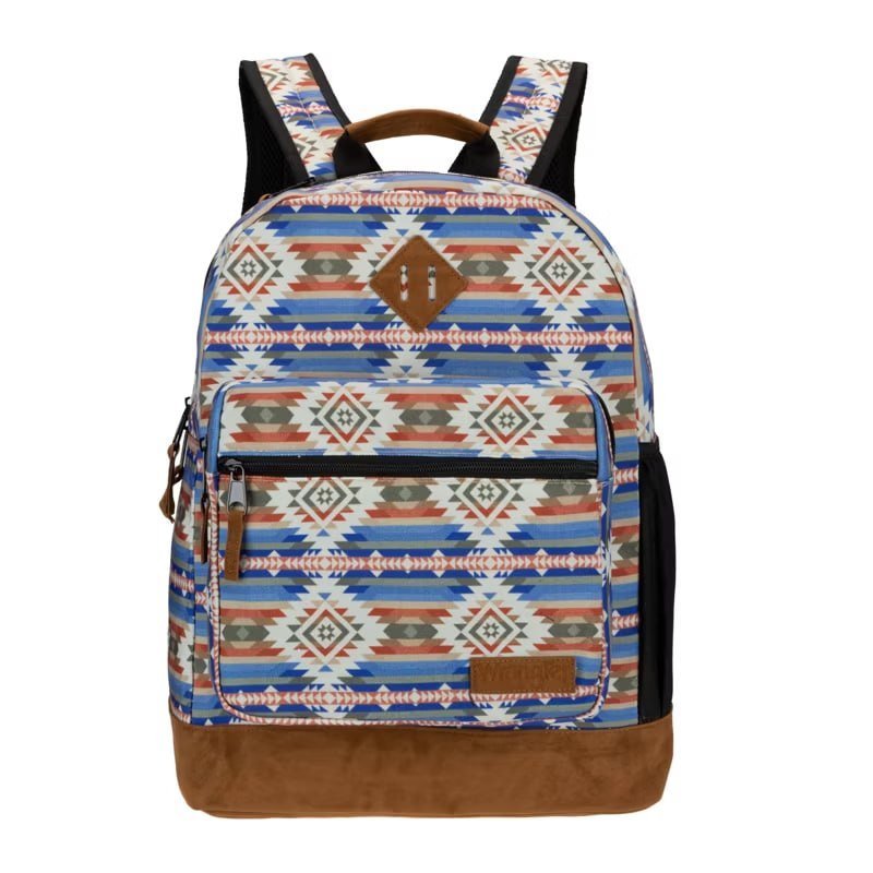 Wrangler 18.5" Yellowstone Laptop Backpack, Water Resistant Classic Logo Casual Daypack, Fits 15.6" Laptop Sleeve Backpacks (Teal Patterned)