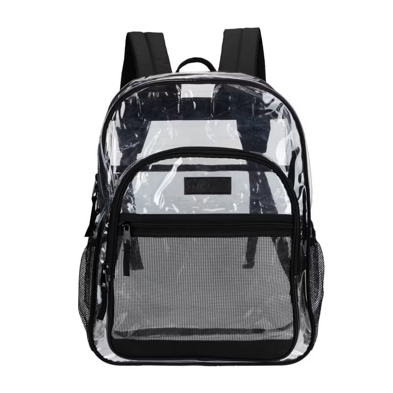 Wrangler 18.5" Stadium Clear Backpacks, Water-Resistant Durable Clear Bags, See Thru Bag for Travel, Casual Use, Stadiums, Concerts, School (Black)
