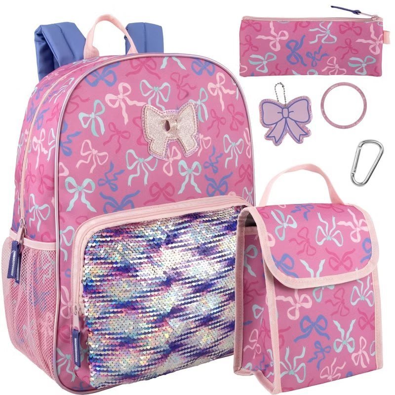 Trail maker 16.5 Inch Girls School Backpack 6 in 1 Set (Unicorns & Sequins) for Travel, Commute