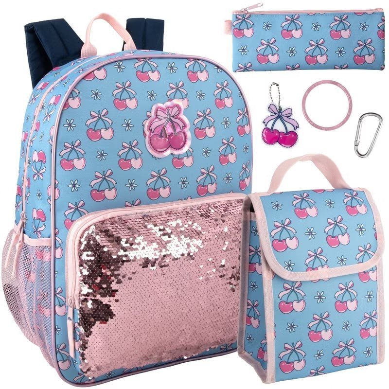 Trail maker 16.5 Inch Girls School Backpack 6 in 1 Set (Unicorns & Sequins) for Travel, Commute