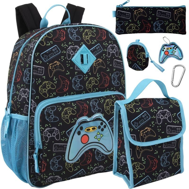Trail maker 16.5 Inch Girls School Backpack 6 in 1 Set (Unicorns & Sequins) for Travel, Commute