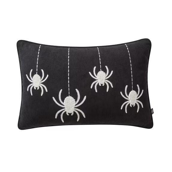 My Texas House Halloween Hanging Spiders Oblong Decorative Pillow, Black and Ivory, 14" x 20"