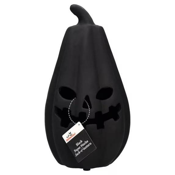 Paper Mache Jack-o'-Lantern Decoration, Black, 13.3", Halloween by Way To Celebrate