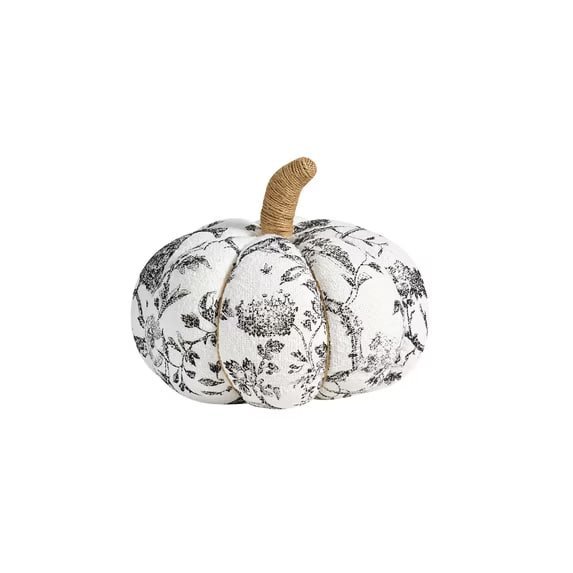 My Texas House Halloween Raven Toile Pumpkin Decorative Pillow, Ivory and Black, 6" x 10"