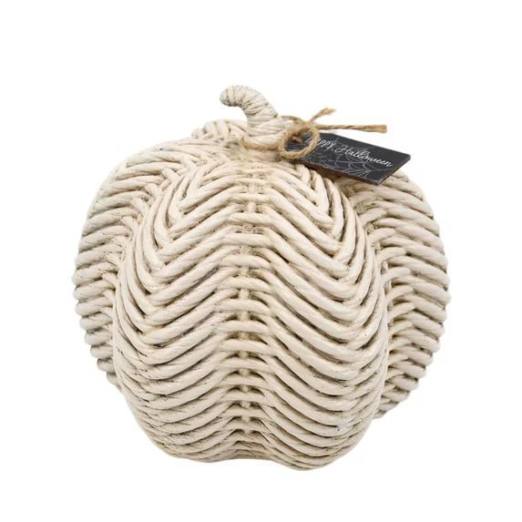 Woven Pumpkin Decoration, White, 7", Halloween by Way To Celebrate