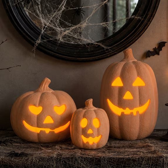 NUPTIO Handmade Terracotta Pumpkin Halloween Decor: 7.5" H Jack O Lantern Pumpkin Indoor Outdoor Fall Centerpiece Decorations