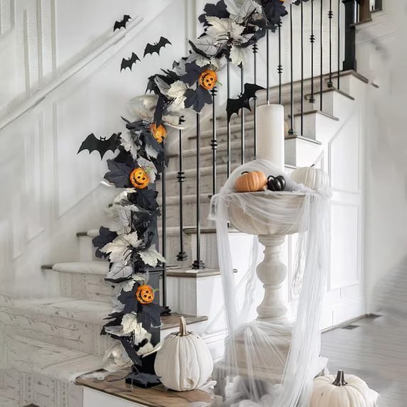 Halloween Pumpkin Garland - 68" Fall Leaf Decor for Mantle, Staircase & Porch, Outdoor/Indoor Autumn Thanksgiving Party Decoration (Multicolor)
