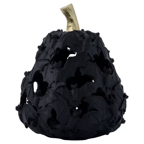 Light-Up Resin Bat Pumpkin Decoration, Black, 7.7", Halloween by Way To Celebrate