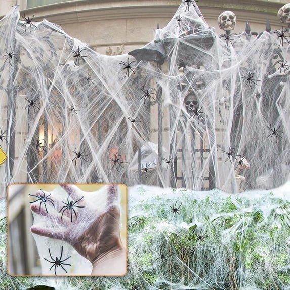 1300 square feet Halloween spider web decoration, including 50 fake spiders, super strong elastic spider web, suitable for Halloween indoor and outdoor decoration