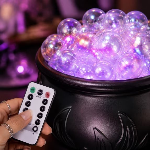 Halloween Bubbling Potion Pot Decoration, Lighted Witch Cauldron with Remote Control and 8 Modes for Spooky Tabletop and Haunted House Decor
