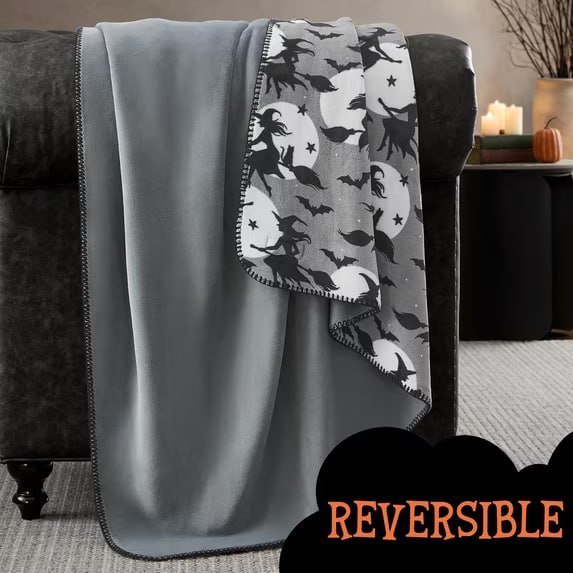 Boo-tique Halloween Soft Fleece Oversized Couch Throw Blanket, Spooky Portraits, Grey, 50 x 72 in