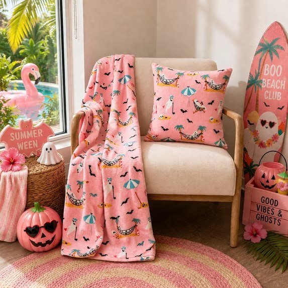 Summerween Plush Throw, 50"x60", Fiesta Skulls