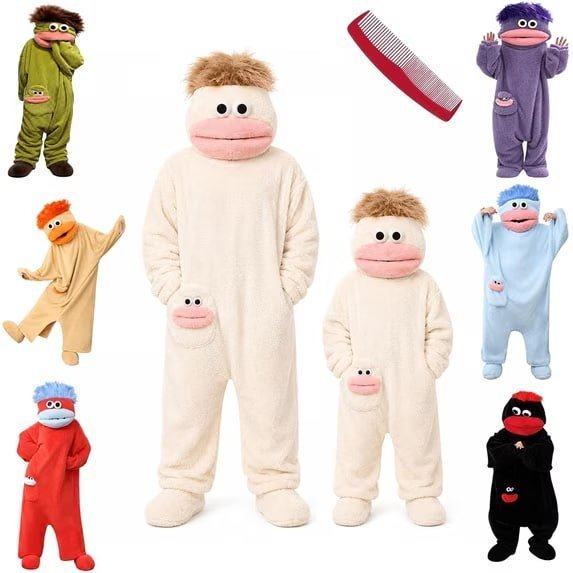 Funny Big Mouth Monster Adult Onesie with Large Comb Prop, Silly Puppet Cosplay One Piece Pajamas, Oversized Fleece Sleepwear for Parent & Little One