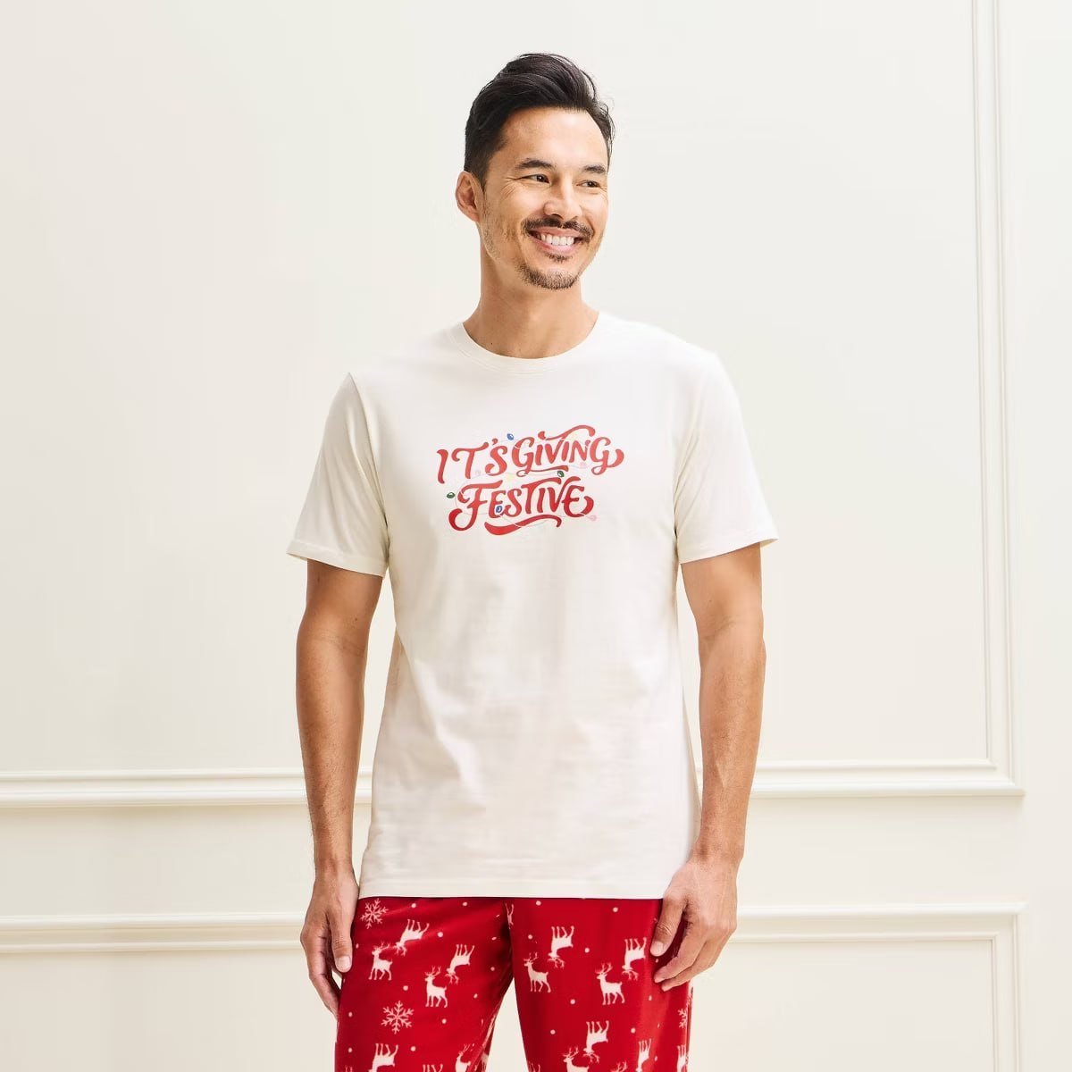 target Men's Holiday Matching Family Cotton Pajama T-Shirt - Wondershop™ Cream S