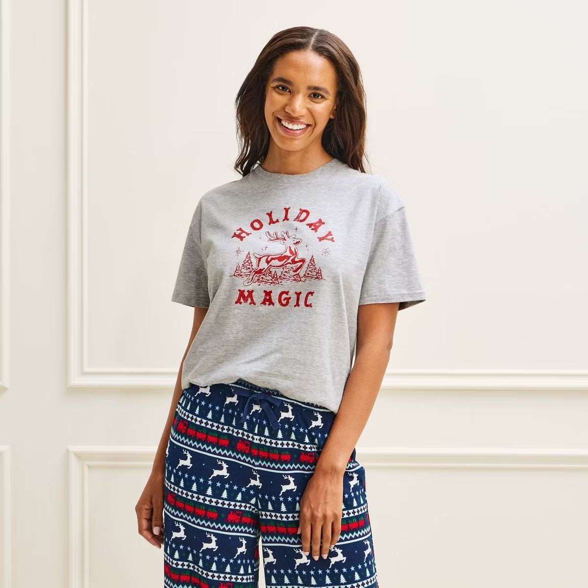 targetbWomen's Holiday Matching Family Cotton Pajama T-Shirt - Wondershop™ Heather Gray XS