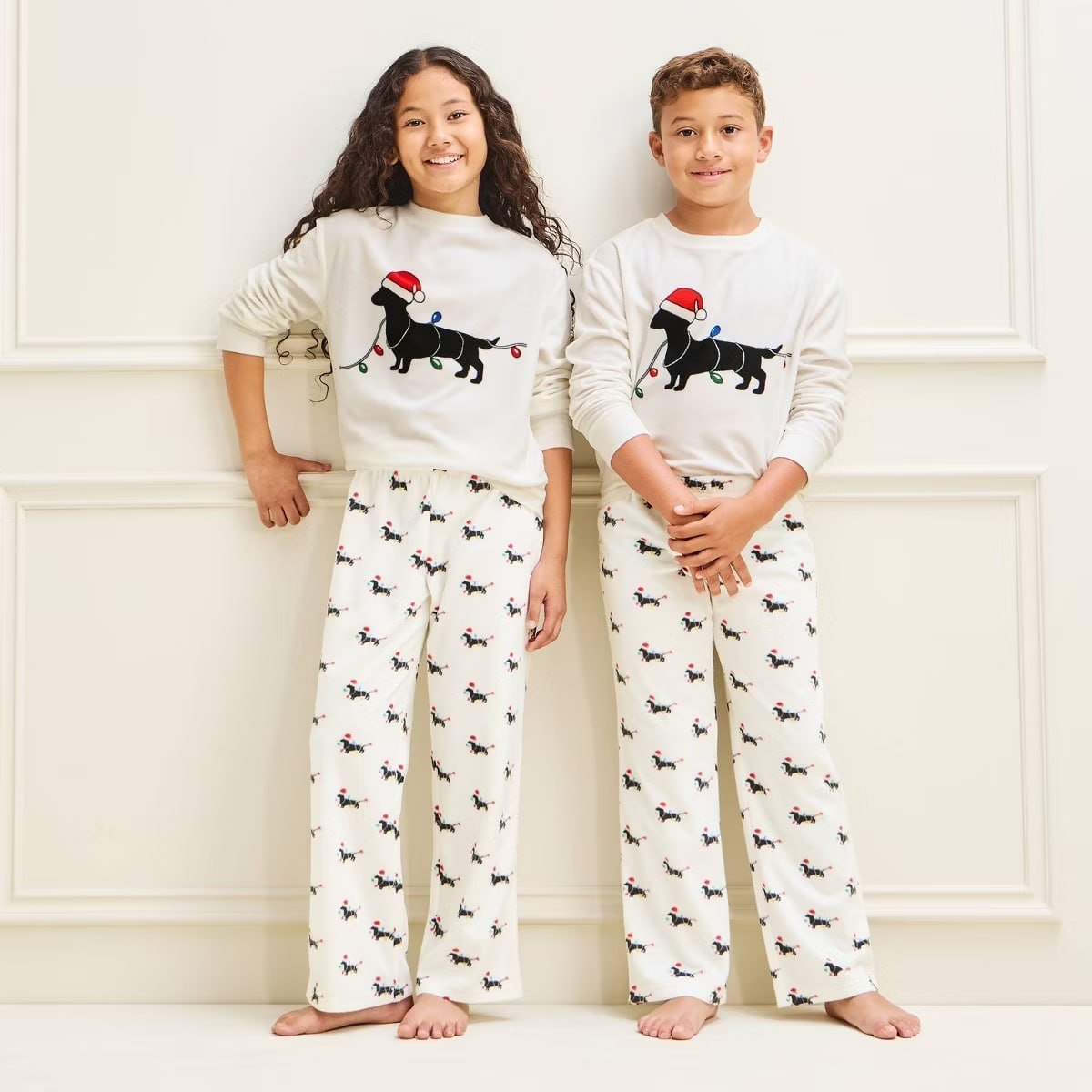 target Kids' Holiday Daschund Microfleece Matching Family Pajama Pants - Wondershop™ Cream 4, 5, 6, 7, 8, 10, 12, 14