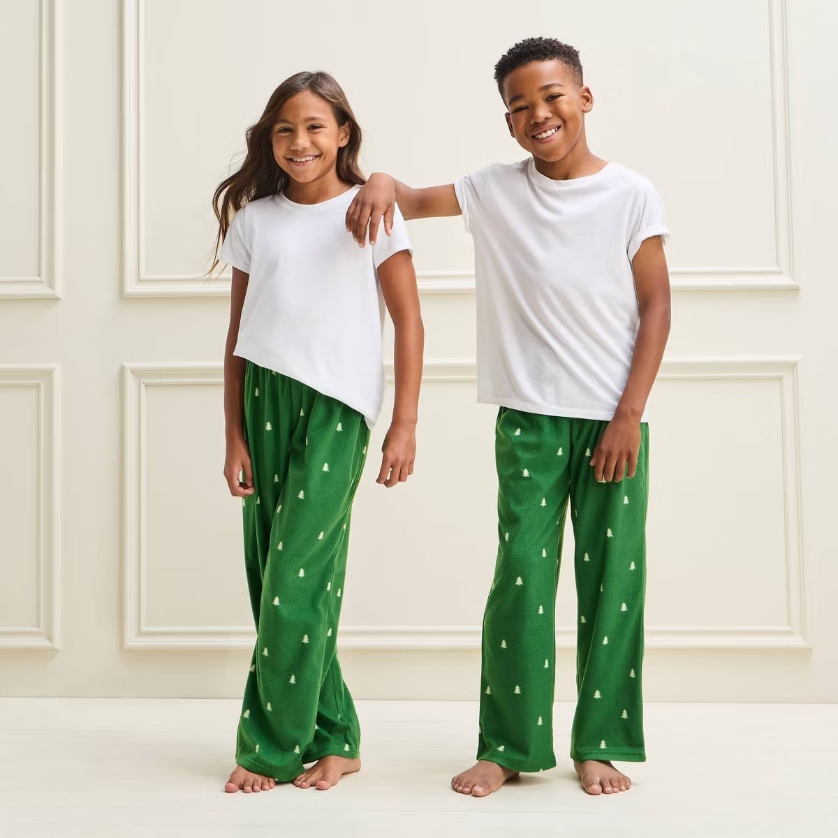 target Kids' Holiday Tree Microfleece Matching Family Pajama Pants - Wondershop™ White/Green XS