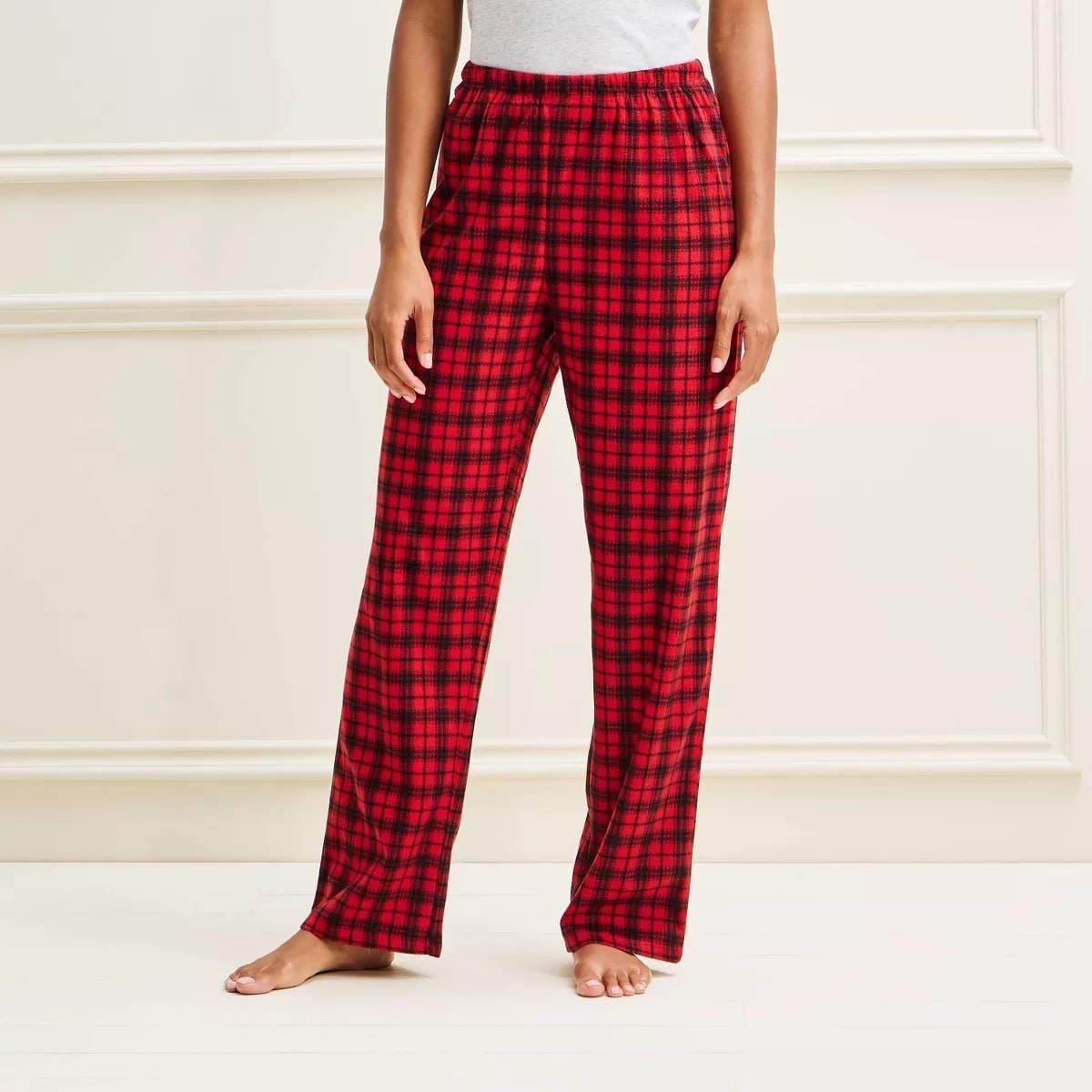 target Women's Holiday Classic Plaid Microfleece Matching Family Pajama Pants - Wondershop™ Red/Black XS