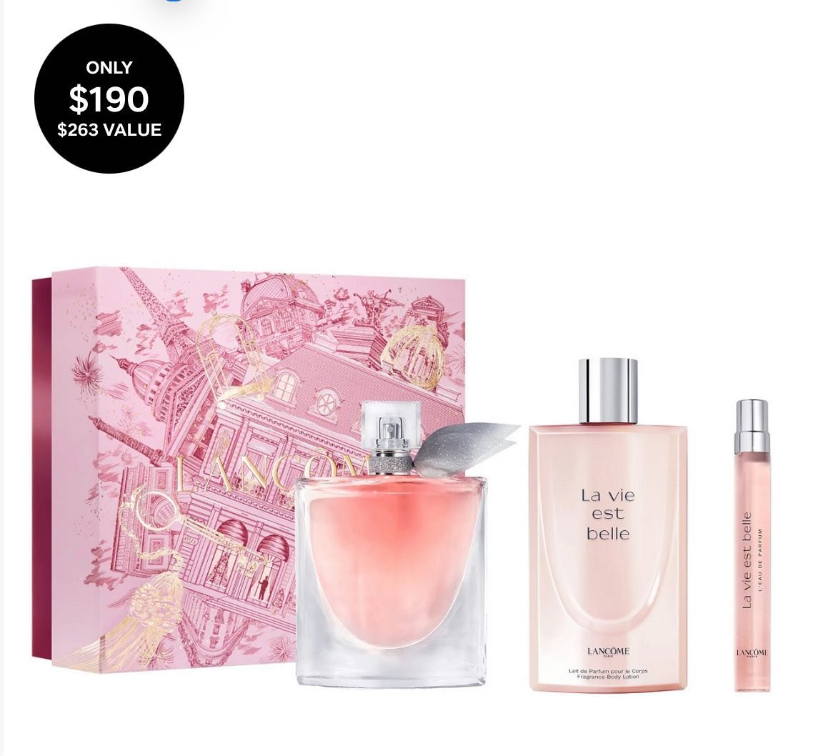 3-Piece Full Size La Vie Est Belle Perfume Spray & Body Lotion Set perfume 3.4oz