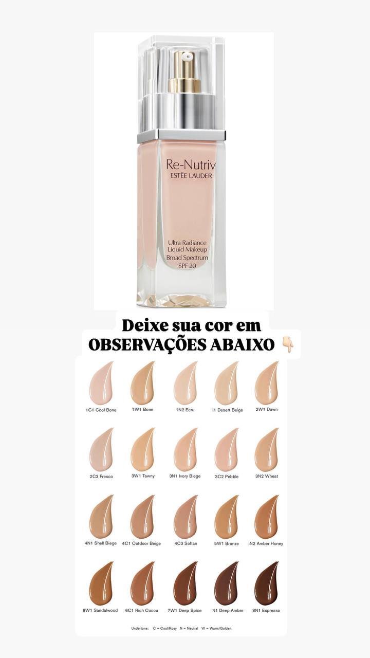 Re-Nutriv Ultra Radiance Liquid Foundation SPF 20 DEIXE SUA COR EM OBSERVAÇÕES