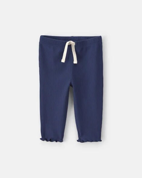 Baby Girl Pull-On Ribbed Leggings - Navy Blue