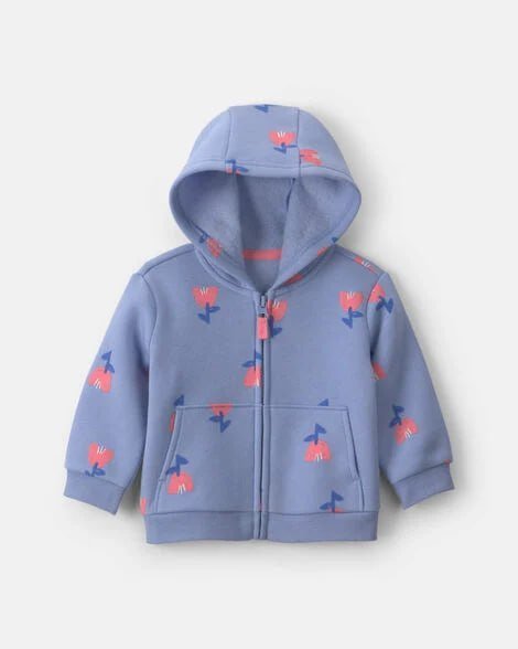 Baby Girl Bear Fleece Zip-Up Hoodie - Light Pink
