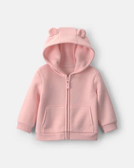 Baby Girl Bear Fleece Zip-Up Hoodie - Light Pink