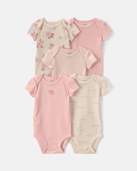 Baby Girl 5-Pack Floral Butterfly Short-Sleeve Multipack Bodysuits