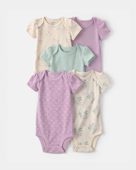 Baby Girl 5-Pack Floral Butterfly Short-Sleeve Multipack Bodysuits