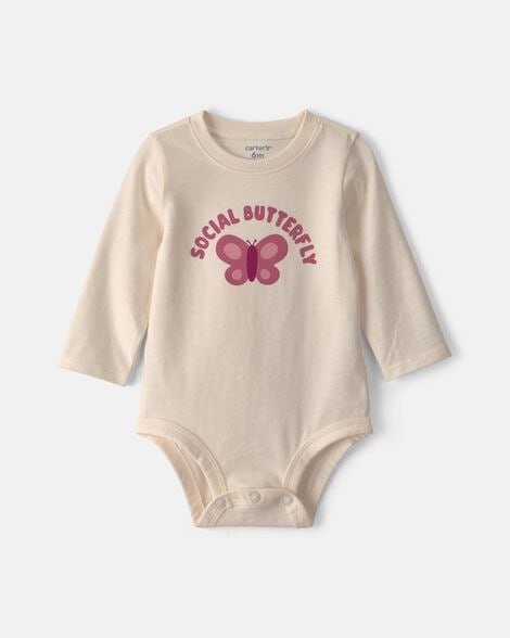 Baby Girl 'Mom's Mini' Long-Sleeve Graphic Bodysuit - Pink