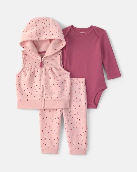 Baby Girl 3-Piece Heart Hooded Layering Set - Pink