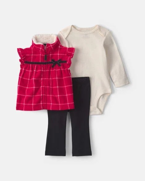 Baby Girl 3-Piece Heart Hooded Layering Set - Pink