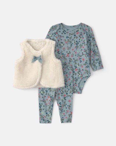 Baby Girl 3-Piece Heart Hooded Layering Set - Pink