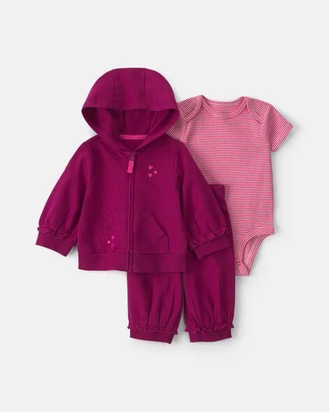 Baby Girl 3-Piece Paw Print Teddy Fleece Layering Set - Brown