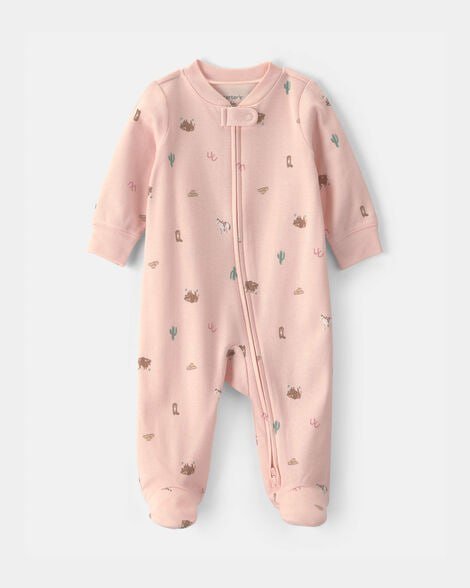 Baby Girl Pets Cotton 2-Way Zip Sleep & Play Pajamas - Green