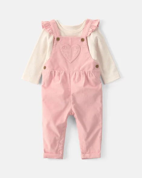 Baby Girl 2-Piece Quilted Overall Set - Olive Green