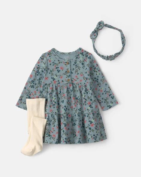Baby Girl 3-Piece Cherry French Terry Long-Sleeve Dress Set - Pink