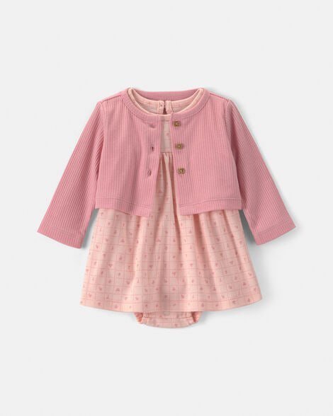 Baby Girl 2-Piece Floral Cardigan Dress Set - Pink