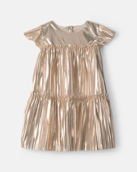 Baby Girl Metallic Crinkle Short-Sleeve Dress - Gold