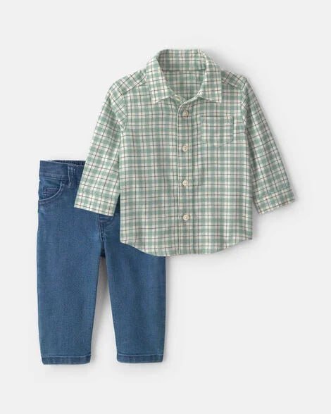 Baby Boy 2-Piece Dog Sweater Top & Pant Set - Brown/Green