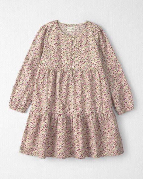 Girls Organic Cotton Dobby Dress in Navy Floral