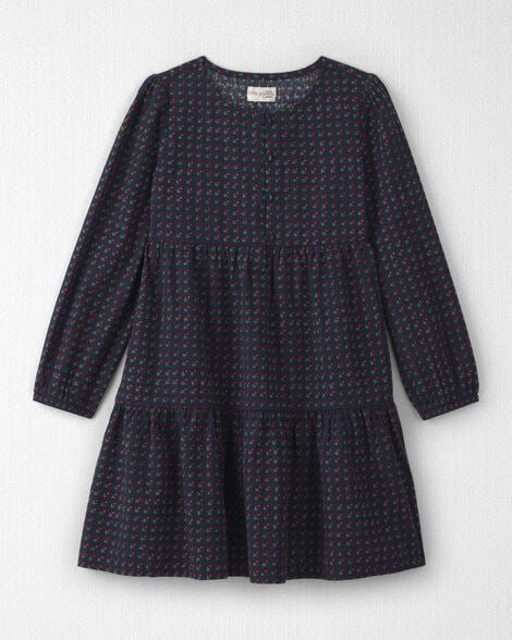 Girls Organic Cotton Dobby Dress in Navy Floral