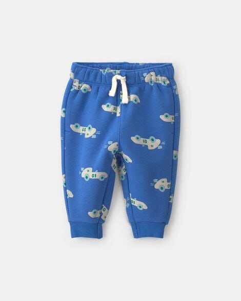 Baby Boy Racecar Fleece Pants - Cobalt Blue
