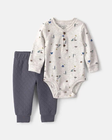 Baby Boy 2-Piece 'Lil Man' Striped Long-Sleeve Bodysuit & Pant Set - Brown