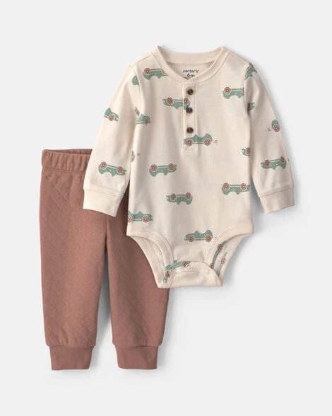 Baby Boy 2-Piece 'Lil Man' Striped Long-Sleeve Bodysuit & Pant Set - Brown