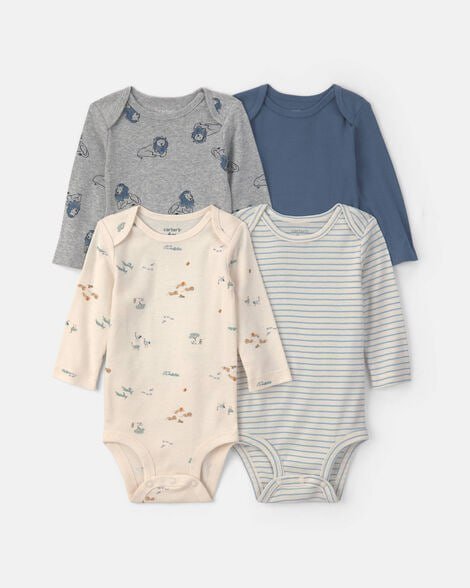 Baby 4-Pack Dog Striped Long-Sleeve Multipack Bodysuits